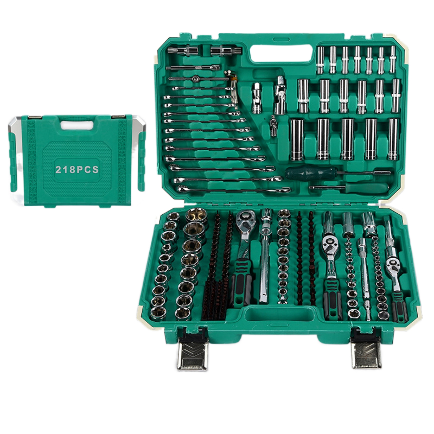 218 Pieces Tool Set Auto Repair And Mechanic Repair Combination Set 72-Tooth Ratchet Wrench S2 Bit Head Extension PC Hemming And Weighted Blow Molding Box