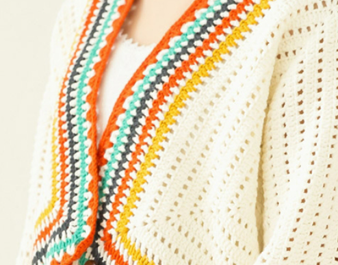 Colorful Crocheted Open Cardigan with Cutouts