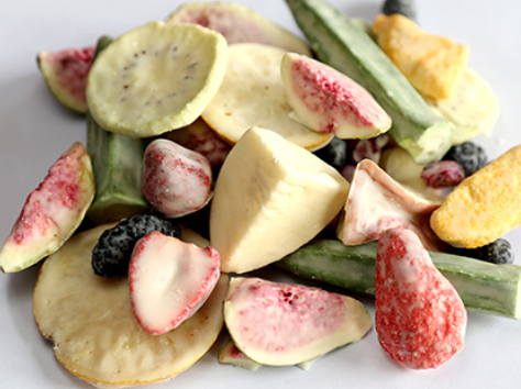 Yogurt coated mixed freeze-dried fruits and vegetables