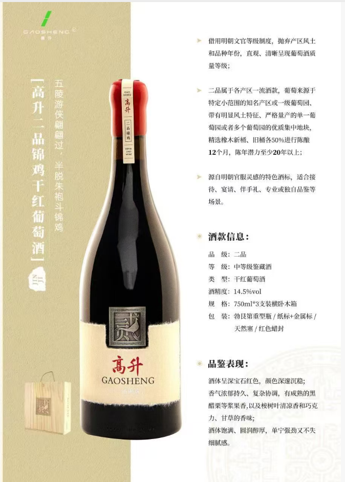 Gao Sheng Third Class Peacock Dry Red Wine