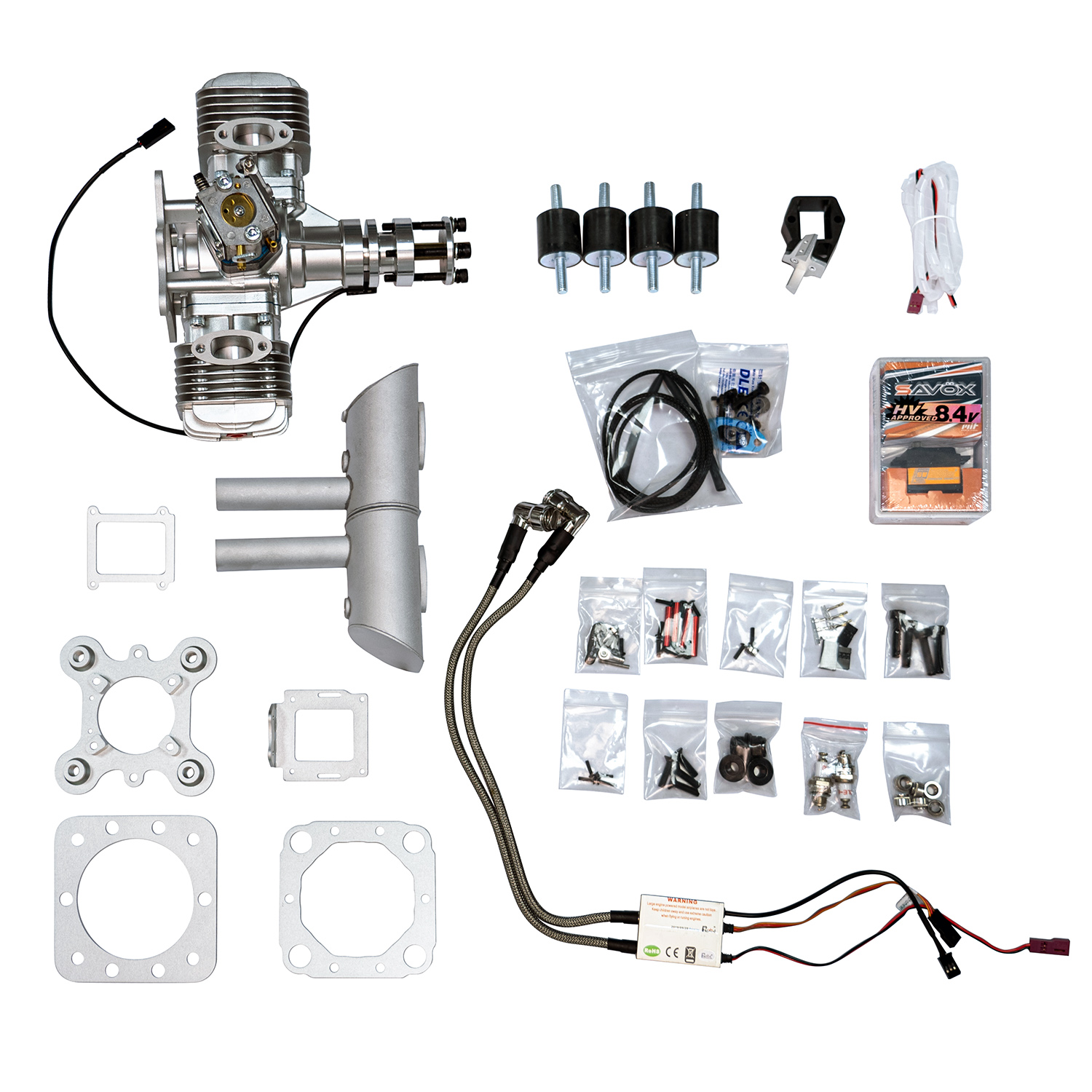 DLE60 Pro 60cc Twin Gas Engine w/ Savox Servo and Mounting Plates
