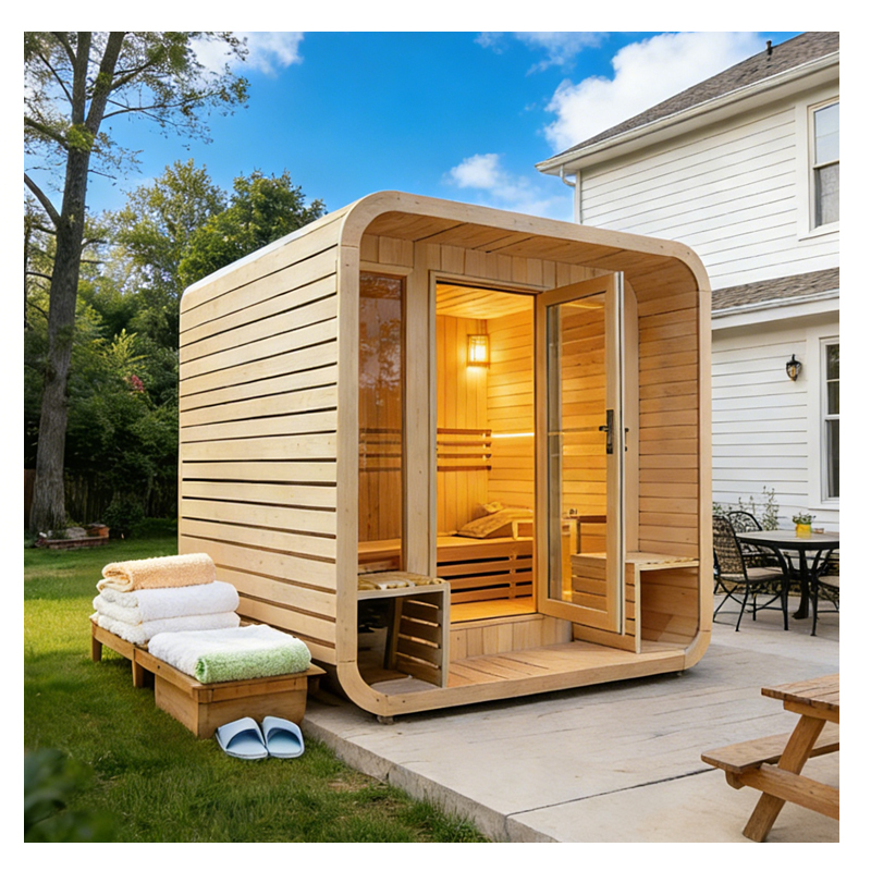 Factory Custom Outdoor Square Barrel Sauna  Wet...
