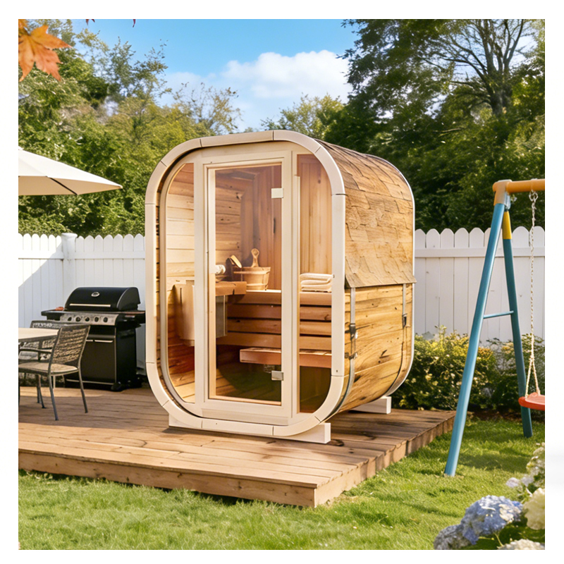 Outdoor Solid Wood Square Barrel Sauna with Sauna Heater  Wet Steam, Large Capacity, Factory Customizable