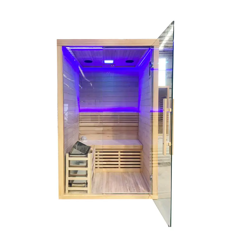 Factory Custom 4-Person Hemlock Indoor Steam Sauna  Sauna Stove, Dual Seats, Starlight, Smart Control