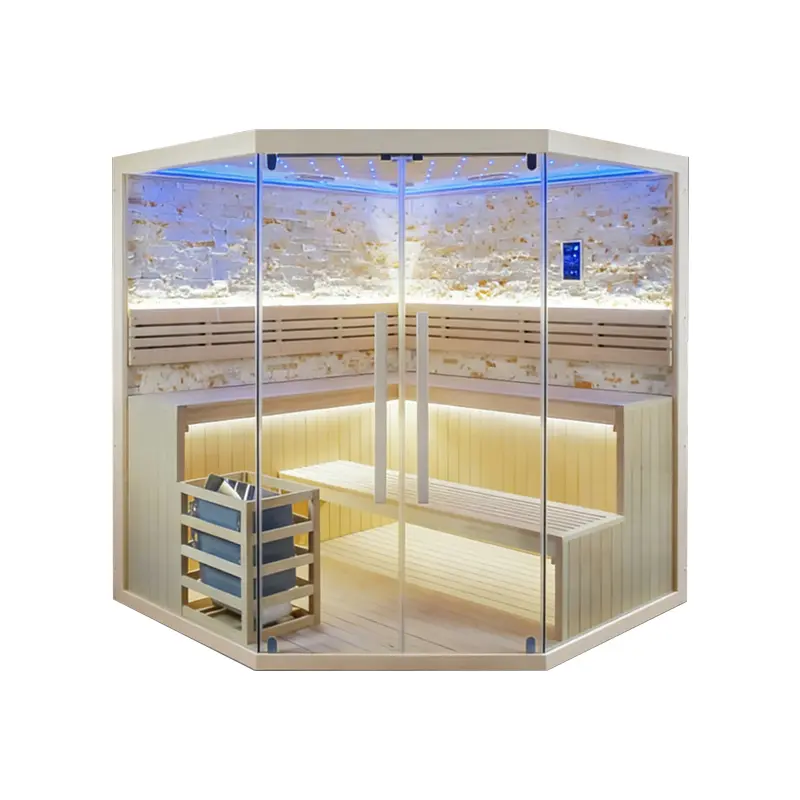 High-End Villa 6-Person Hemlock Indoor Steam Sauna  Energy Saving, Sauna Stove, Dual Seats, Starlight, Smart Control