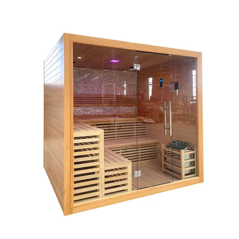 Indoor 4-Person Hemlock Steam Sauna  Sauna Stove, Dual Seats, Starlight, Smart Control