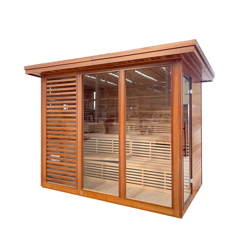 Factory Direct Hot Sale Outdoor Square Solid Wood Hemlock Fir Wet Steam Traditional Sauna Room Burning Sauna Shower Online