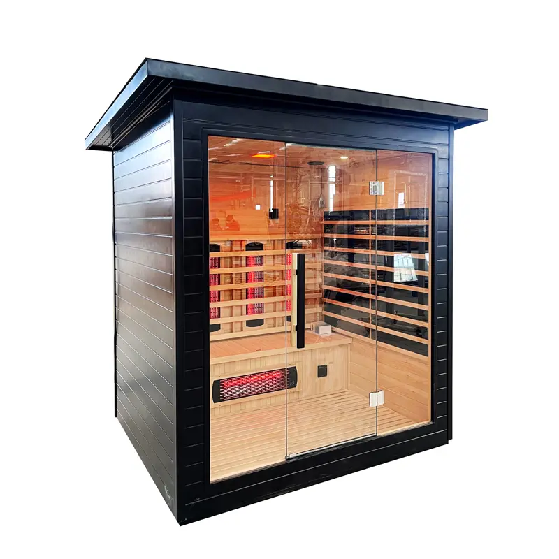 China Factory Outdoor Panoramic 6-Person Solid Wood Red Cedar Barrel Sauna Room