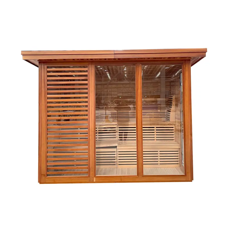 Factory Direct Hot Sale Outdoor Square Solid Wood Hemlock Fir Wet Steam Traditional Sauna Room Burning Sauna Shower Online