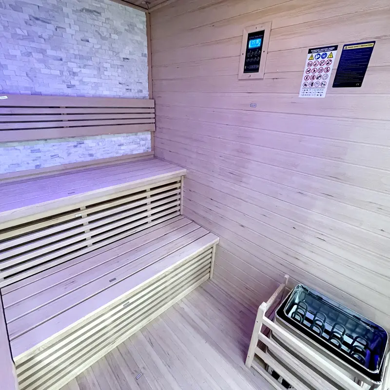 Indoor 4-Person Hemlock Steam Sauna  Sauna Stove, Dual Seats, Starlight, Smart Control