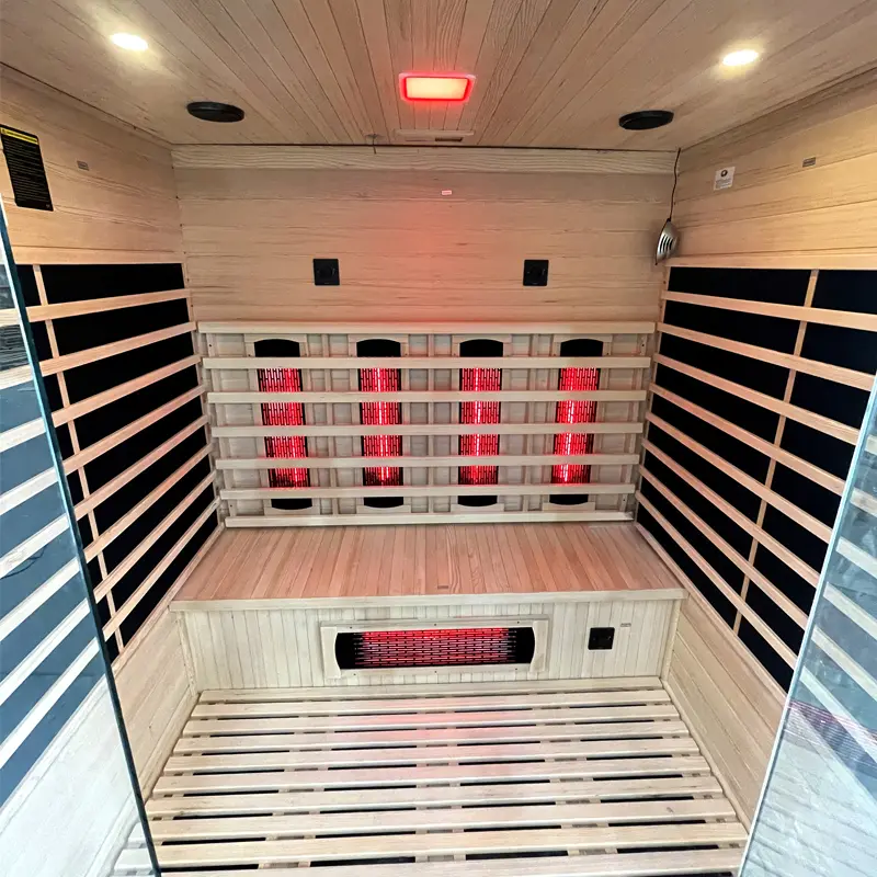 China Factory Outdoor Panoramic 6-Person Solid Wood Red Cedar Barrel Sauna Room