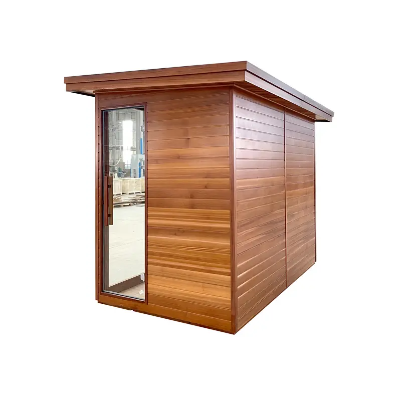 Factory Direct Hot Sale Outdoor Square Solid Wood Hemlock Fir Wet Steam Traditional Sauna Room Burning Sauna Shower Online