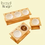 Solid Wood Ceramic Elevated Pet Bowl