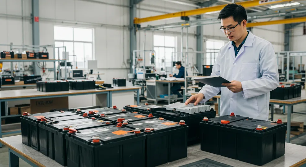 Workers inspect products