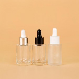 1 oz Clear Frost Flat Shoulder Glass Dropper Oil Bottle with Cap