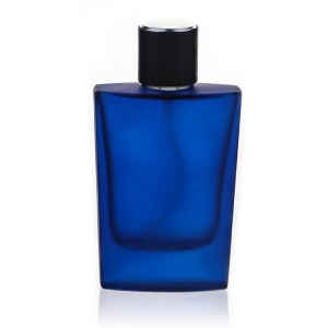 Flat 50ml Blue Frosted Glass Perfume Atomizer Bottle