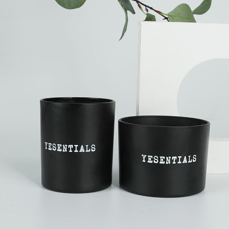 Pots en verre de bougie de cimetière de cylindre noir imprimés par logo