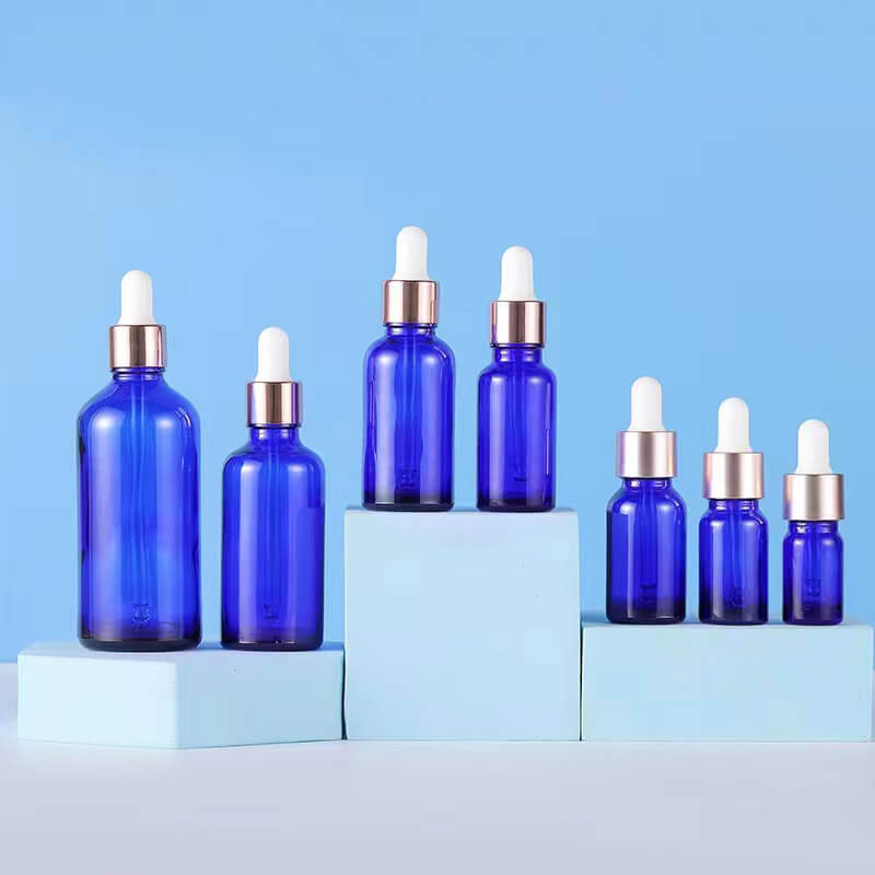 زجاجات زجاجية بالقطارة الزرقاء من الكوبالت لصبغة المواد الكيميائية المخبرية