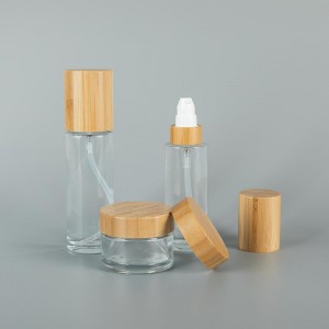 Bamboo Clear Skincare Lotion Glass Pump Bottles Cream Jars Set