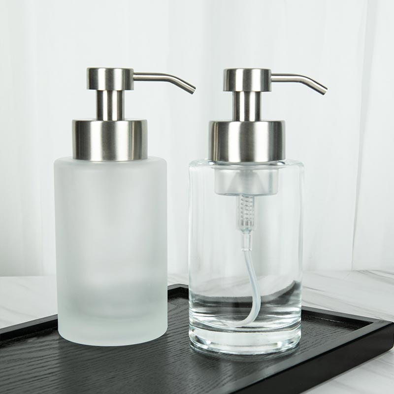 Frosted Clear 350ml Glass Soap Dispenser with Stainless Steel Pump