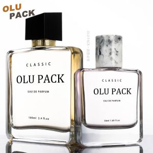 25/50/100ml Flat Square Transparent Glass Perfume Bottle with Box