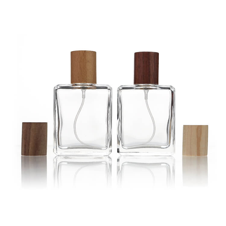 50ml Square Spray Glass Perfume Bottle with Wooden Lid