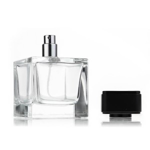 Clear 100ml Cube Perfume Atomizer Glass Bottle with Black Cap