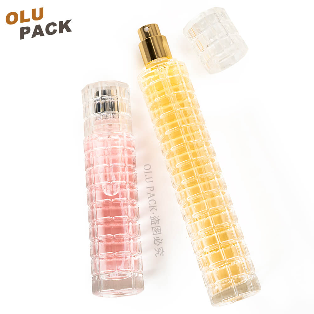Grid Texture 30ml 50ml Cylinder Clear Glass Perfume Bottle