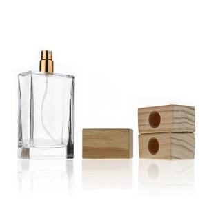 100ml Square Clear Glass Perfume Bottle with Wooden Cap