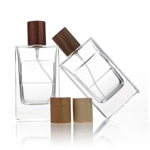 Custom 60ml Square Thick Glass Perfume Bottle with Wooden Cap