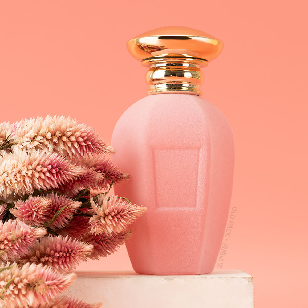 pink flocked perfume bottle