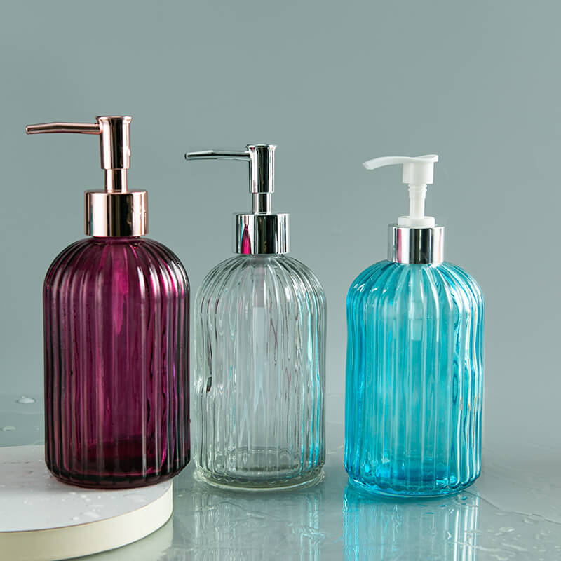 400-ml-Shampoo-Glasspender mit farbigen Streifen und Lotionspumpen