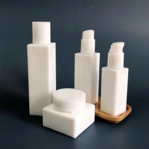 Square Opal Glass Beauty Lotion Pump Bottle Face Cream Jar