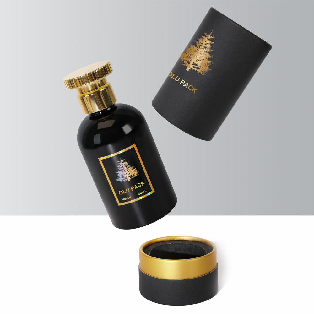 Luxury Gold Stamping Black Perfume Bottle with Gift Box