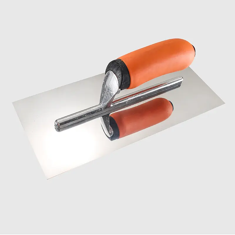 Trowel with orange rubber handle