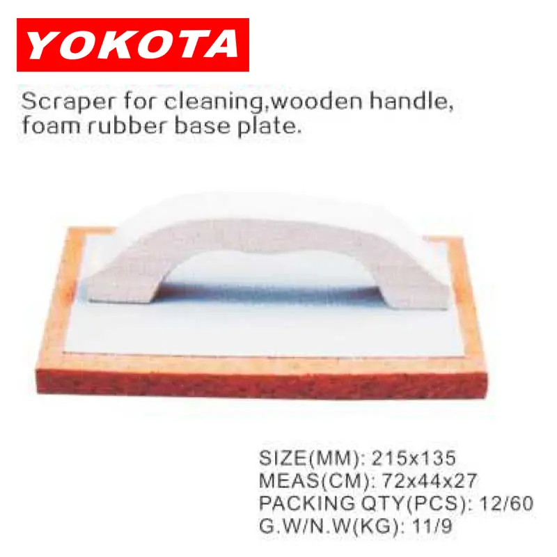 Scraper for cleaning wooden handle foam rubber base plate