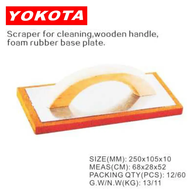 Scraper for cleaning wooden handle foam rubber base plate