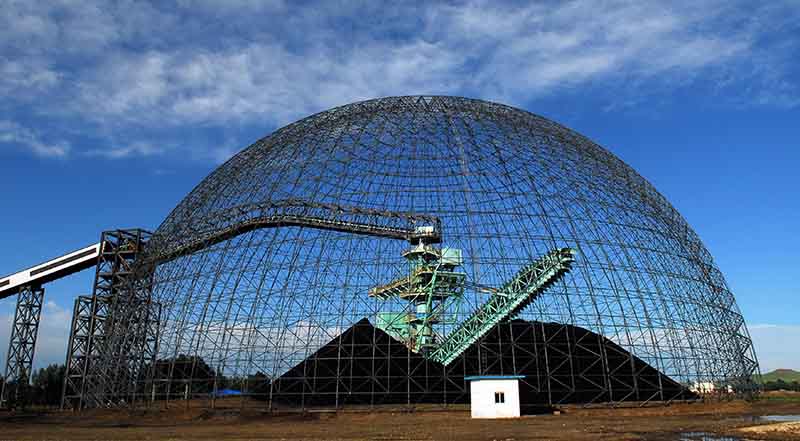 The dome of the 50,000-ton coal storage bunker of SPIC Huolinhe Open-pit Coal Industry